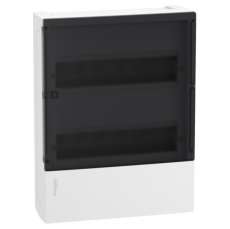 RESI9 MINI PRAGMA Kiselosztó, füstszínű átlátszó ajtó, falon kívüli, 2x12 modul, PEN sín, fehér
