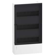 Schneider kiselosztó PE/N-sínnel 3x12M falonkívüli fehér IP40 füstszínű átlátszó ajtóval