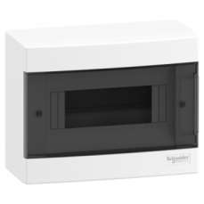 Kiselosztó PE/N-sínnel 1x 8M falonkívüli fehér IP40 átlátszó teli ajtó EASY9 EU Schneider